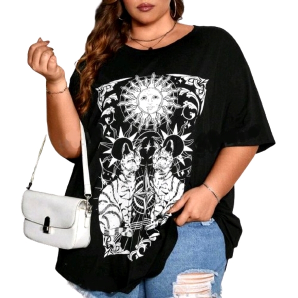 MYSTICAL CATS ☆ GRAPHIC PRINT ☆ MIDNITE BLACK ☆ OVERSIZED TEE ☆ 5x ☆ NWT - Picture 5 of 12